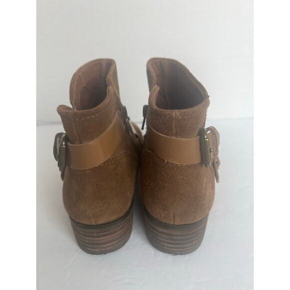 Crown Vintage Brown Leather Pointed Toe Studded Straps Block Heel Ankle Boot 8.5 - Picture 6 of 12